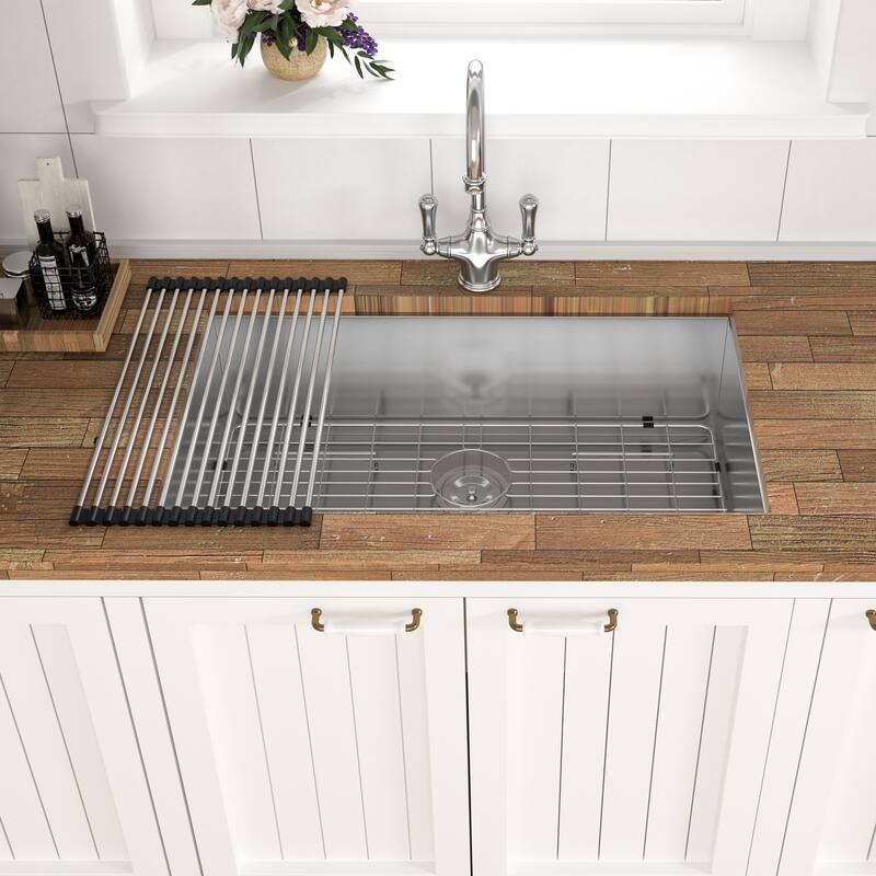 Undermount 16 Gauge Single Bowl Stainless Steel Kitchen Sink in Brushed Nickel - 33'' x 19'' x 9''