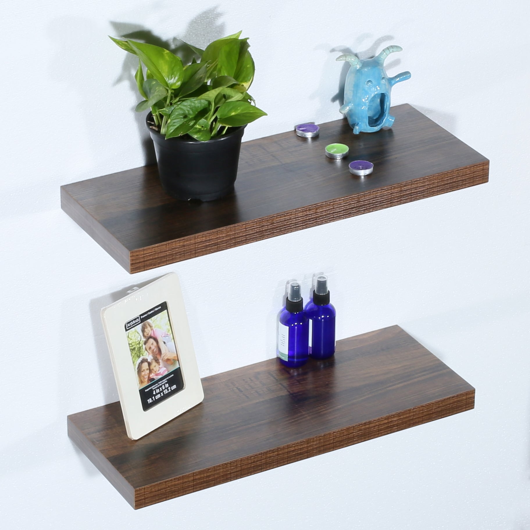 Set of 2 Modern and Contemporary Antique Walnut Floating Shelves - 9.25*23.62*1.5 inches