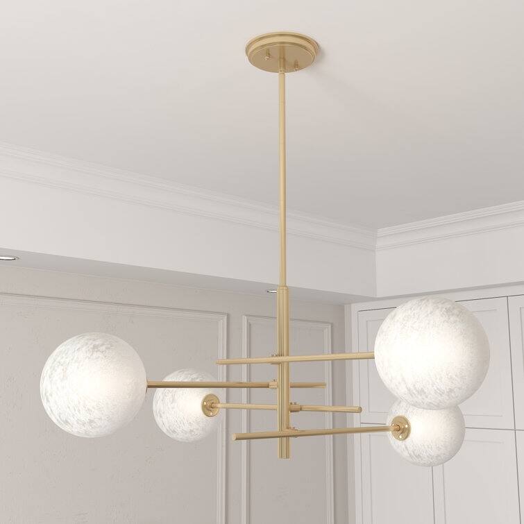 Caucy 4-Light Sputnik Modern Chandelier-UL - 32 inches - Satin Brass & Moon Brass