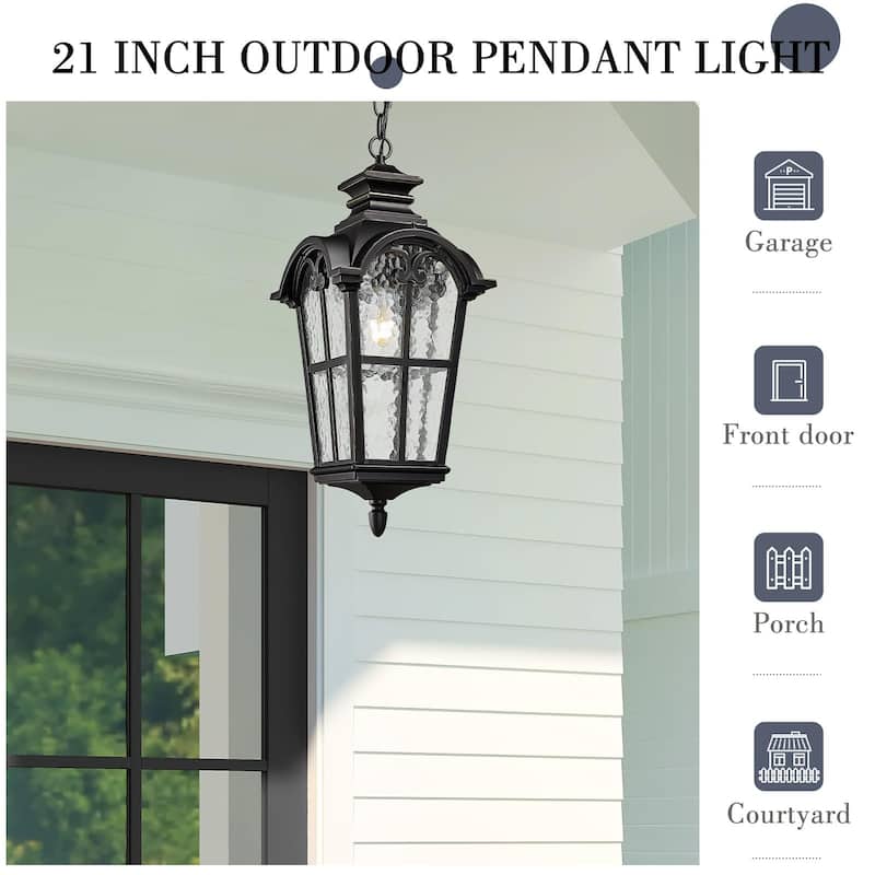 21 Inch Outdoor Pendant Light with Water Glass Shade