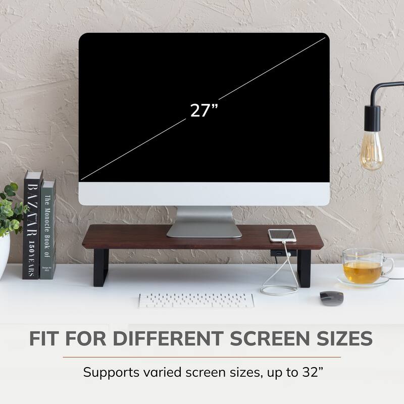 Jani Wood Monitor Stand Riser Desk - Ergonomic Design Stand, Desktop Organizer Table for Home, Office Workspace, Gaming Desk