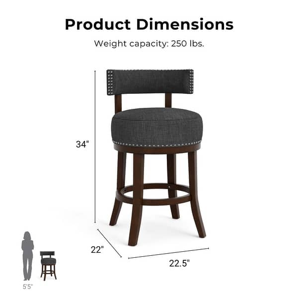 dimension image slide 4 of 6, Furniture of America Fendeson Transitional Nailhead Swivel Barstool (Set of 2)