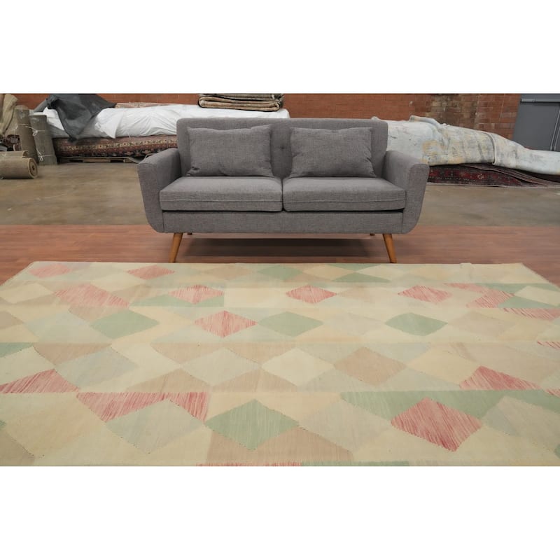 Hand Woven Oriental 100% Wool Carpet Southwestern Modern Multi-Colored Kilim Area Rug - 9' 10'' X 6' 5''