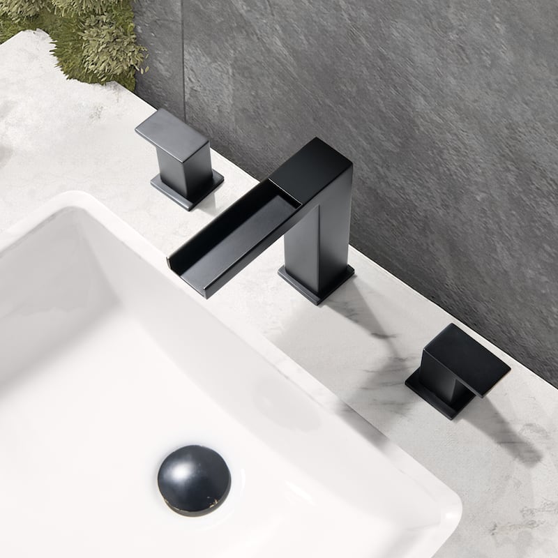 5.3"H Top Opening Waterfall Spout Widerspread Double Handle Bathroom Sink Faucet