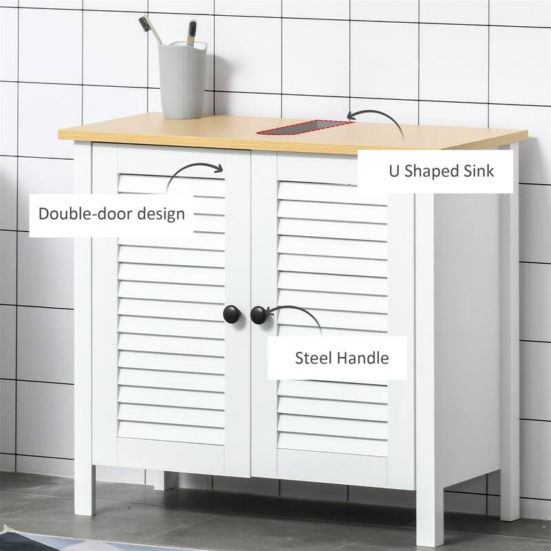White MDF Under Sink Bathroom Cabinet with Doors and Anti-Slip Feet - 26.5" W x 11.75" D x 23.75" H
