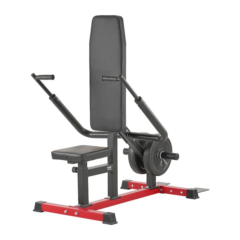 Black-Red Multi-Function Seated Dip Machine with Adjustable Grip Handles for Triceps Chest and Biceps - 55” x 27” x 51”