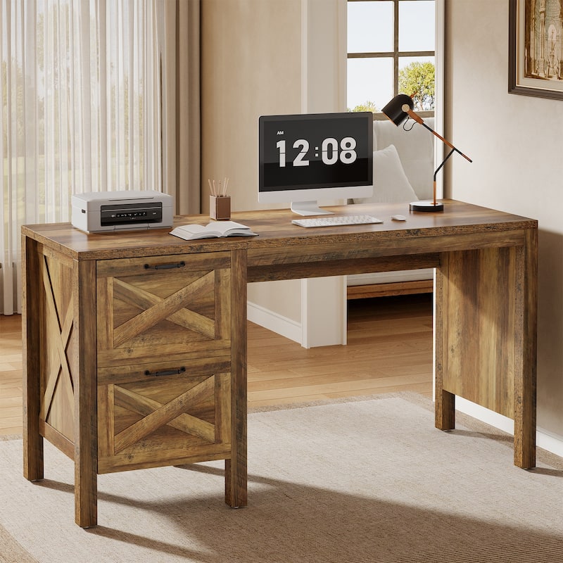 55'' Office Computer Desk with File Drawers