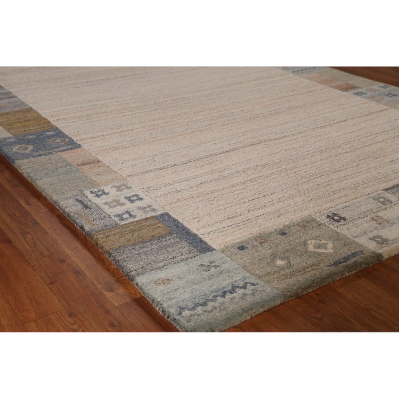 Geometric Gabbeh Indian Area Rug Handmade Beige Wool Carpet - 5'3" x 7'7" - 5'3" x 7'7" - Ivory/Beige