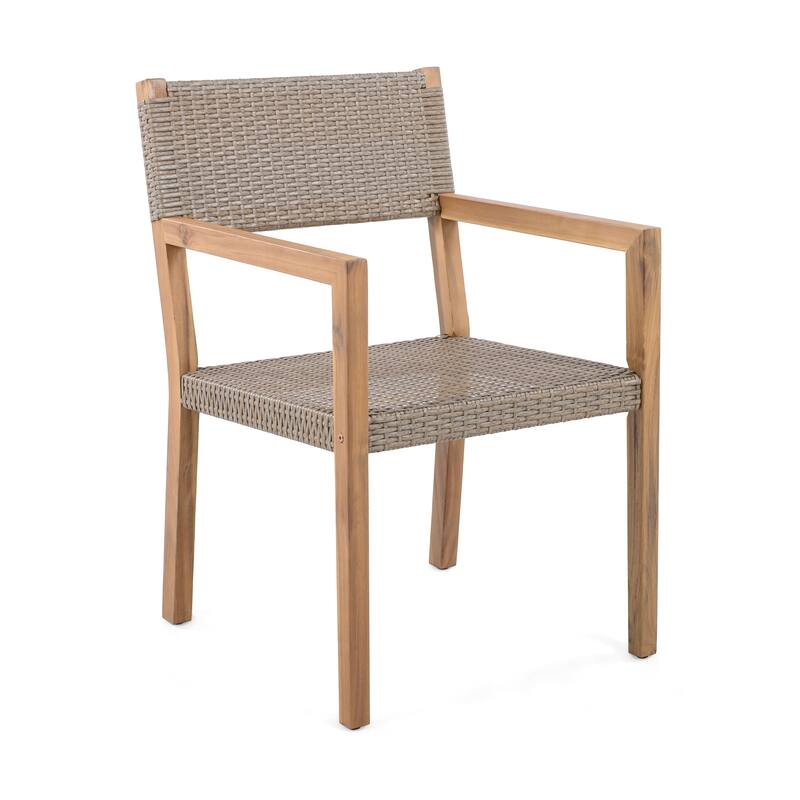 Roomfitters Outdoor Dining Chairs Set of 2 with Light Teak Acacia Wood Frame and PE Wicker, Patio Armchairs