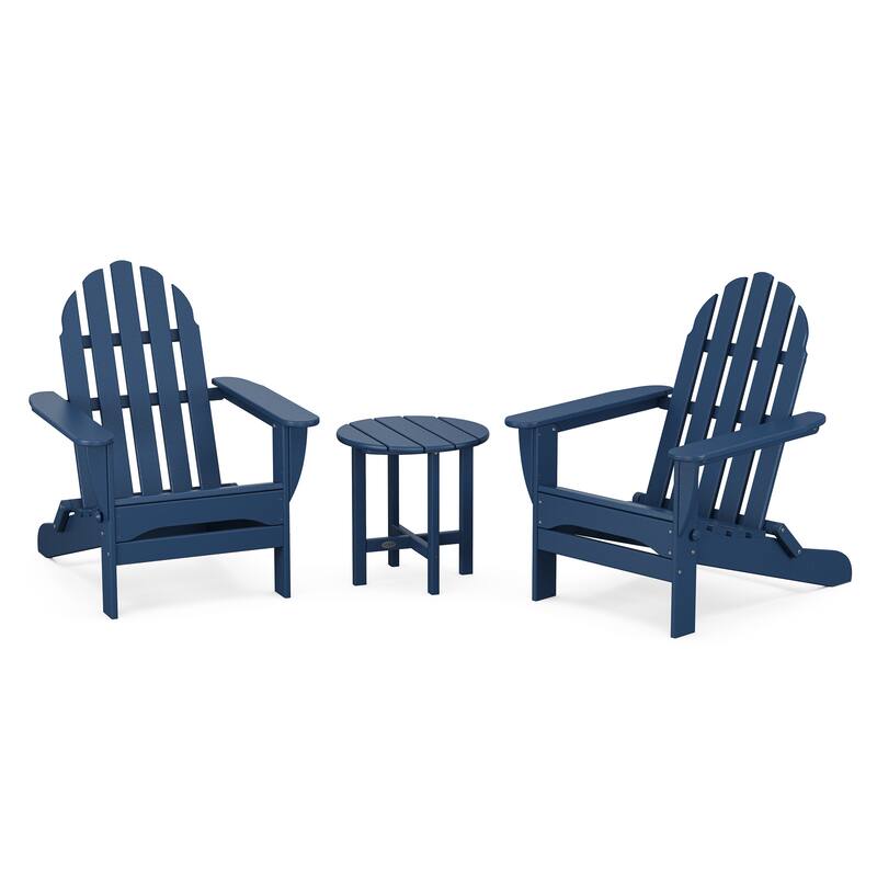 POLYWOOD Classic Folding Adirondack 3-Piece Set - Navy