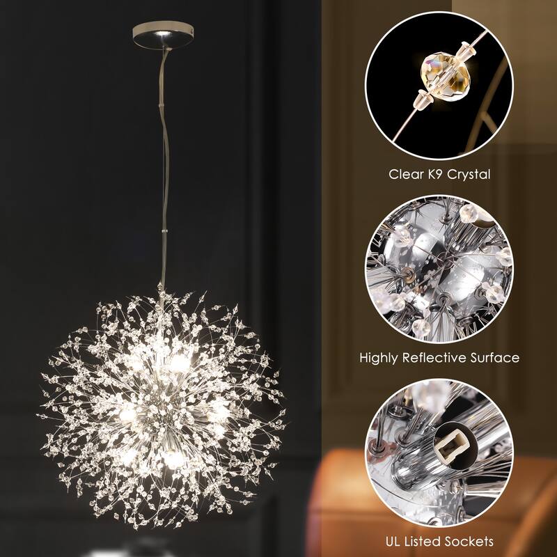 8/9/16-Light Modern Glam Linear Sputnik Globe Pendant Island Light Firework Starburst Crystal Chandelier with Crystal Beads