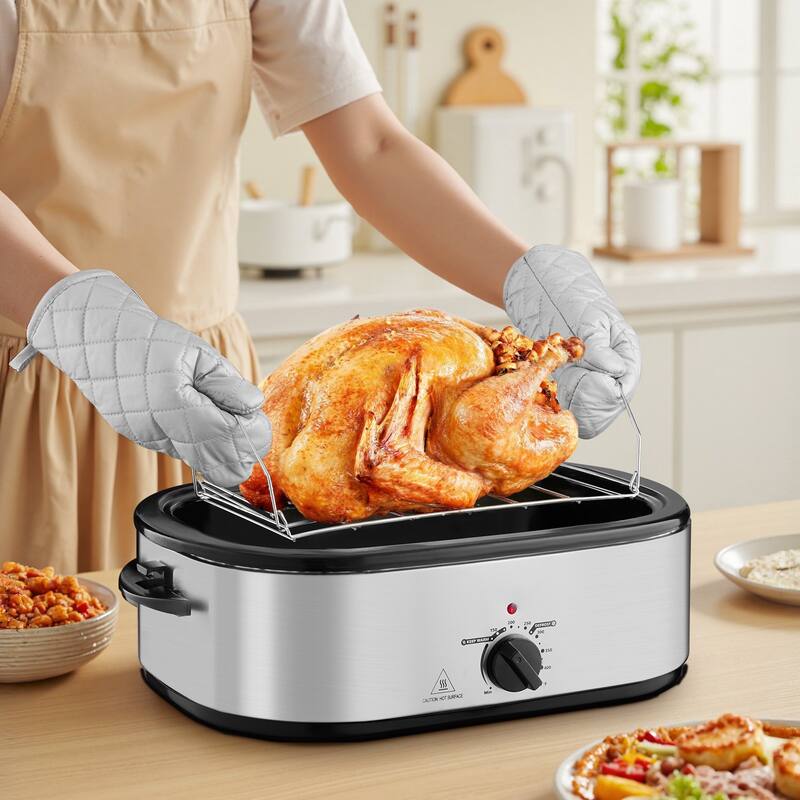Black-Silver 20QT Electric Roaster Oven with Self-Basting Lid 1450W - 23.31 x 15.67 x 12.01 inch