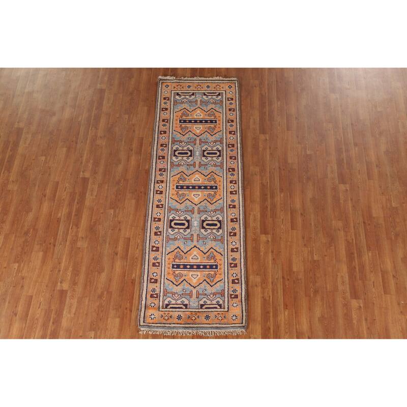 Geometric Orange Heriz Serapi Runner Rug Hand-knotted Wool Carpet - 2'8"x 7'11"