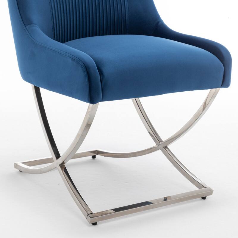 Modern Contempoary Velvet Dining Chair Set of 2 with Metal Frame Legs and Back Pull