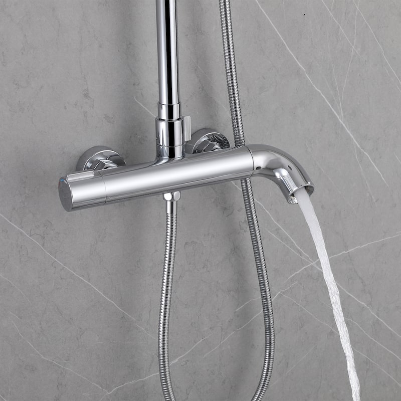 51"H Outdoor 9 Inch Round Rain Shower Set with Handheld Shower (Adjustable Slider)