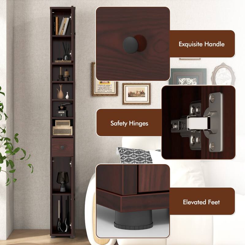 Narrow Freestanding Storage Cabinet for Bathroom Kitchen or Living Room Organization - 8" x 8" x 71"