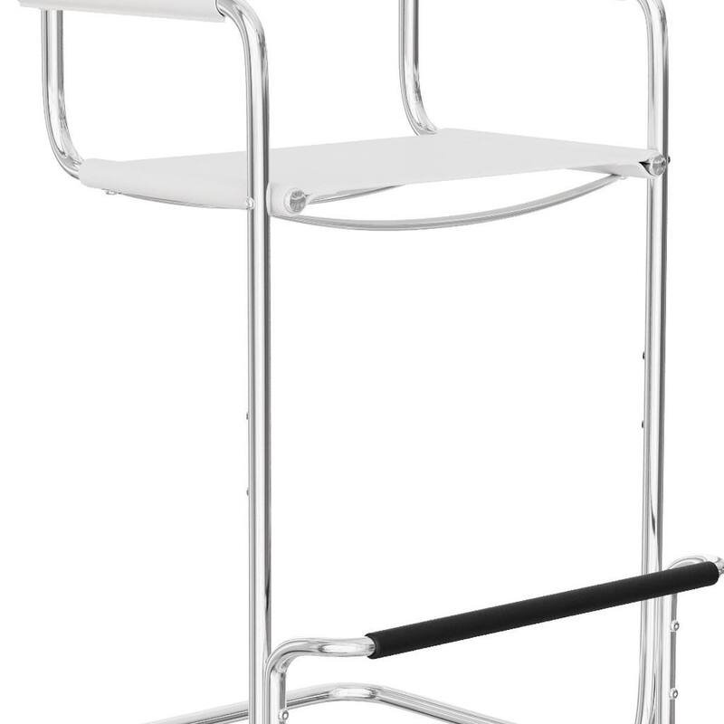 HomeRoots 30" White and Silver Leather and Steel Bar Height Bar Chair