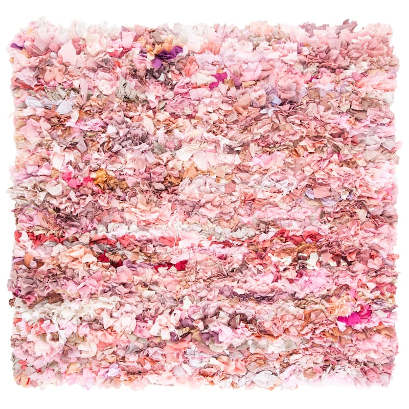 SAFAVIEH Handmade Rio Shag Chihoko 3.5-inch Extra Thick Decorative Rug - 6' Square - Ivory/Pink