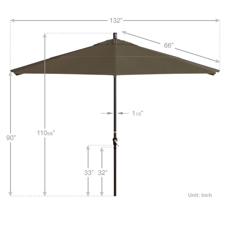 California Umbrella 11' Round Aluminum Crank Open Auto Tlit Patio Umbrella, Bronze Finish, Double Wind Vent.