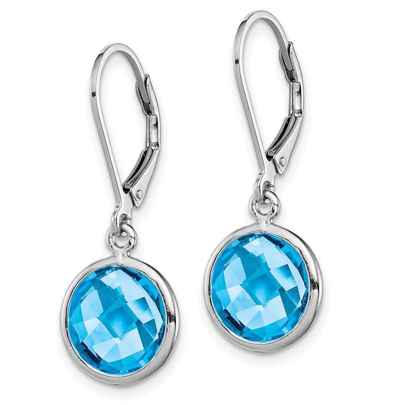 Curata 925 Sterling Silver Large Round Bezel Blue Topaz Dangle Leverback Earrings 28x11mm
