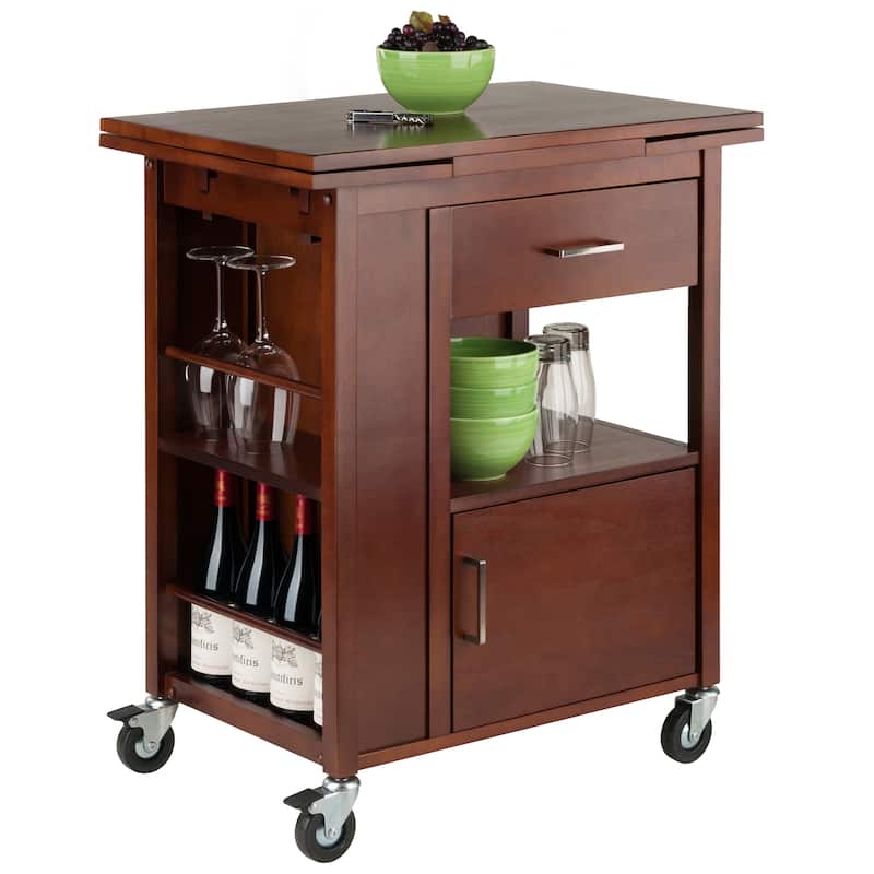 Gregory Extendable Top Kitchen Cart, Walnut - 27.56 x 18.35 x 33.46 inches
