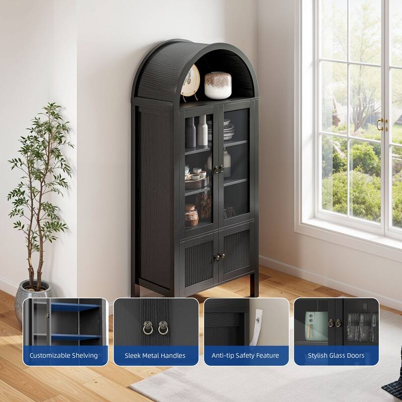 Moasis 71" Tall Arched Storage Display Cabinet with LED Light