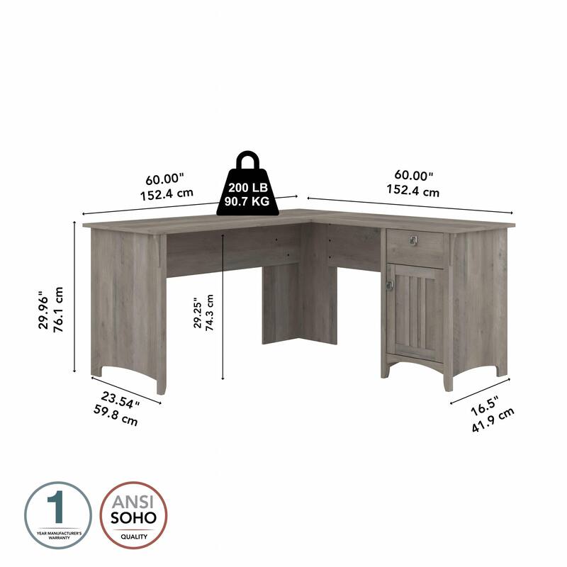 Bush Furniture Salinas 60W L Shaped Desk with Drawers and Storage