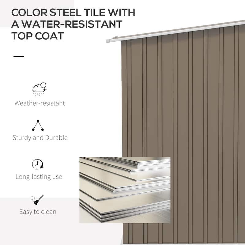 Outsunny 3.3' x 3.4' Lean-to Garden Storage Shed, Outdoor Galvanized Steel Tool House with Lockable Door for Patio