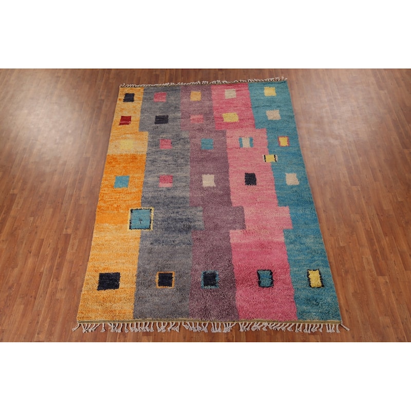 Geometric Moroccan Oriental Area Rug Handmade Multi-Color Wool Carpet - 7'1" x 10'3"