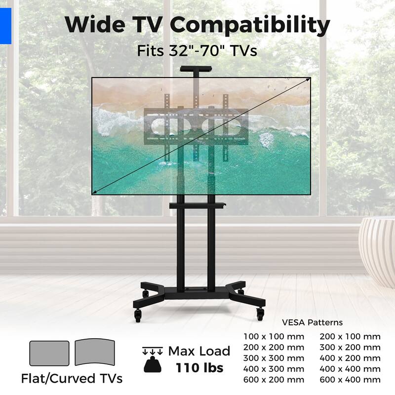 Gymax Mobile TV Stand for 32-70 inch Flat or Curved TVs up to 110 lbs