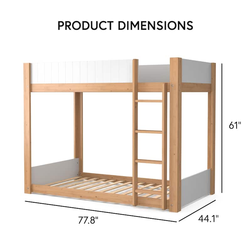 Furniture of America Oryas White and Natural Solid Wood Twin over Twin Low Profile Bunk Bed