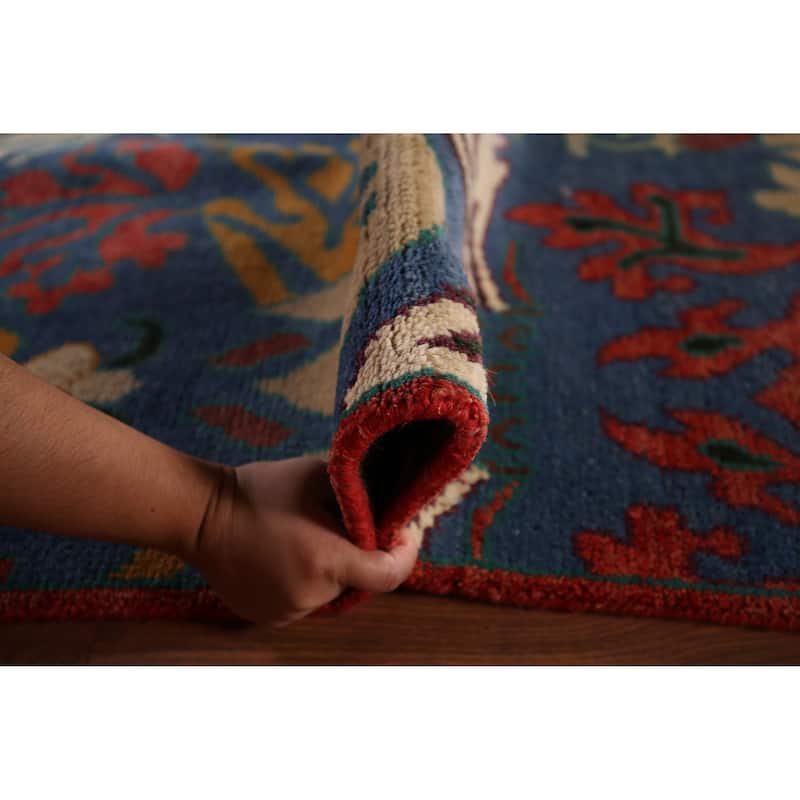 Animals Design Blue Ziegler Oriental Area Rug Hand-Knotted Wool Carpet - 9'11" x 13'8"