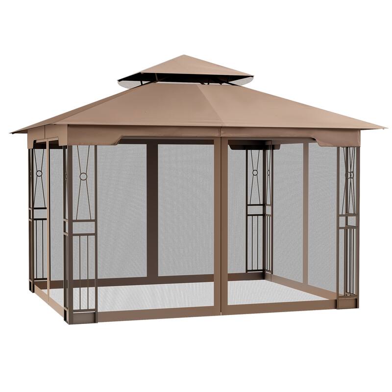 12 Ft. X 10 Ft. Soft Double Roof Patio Gazebo With Mosquito Net