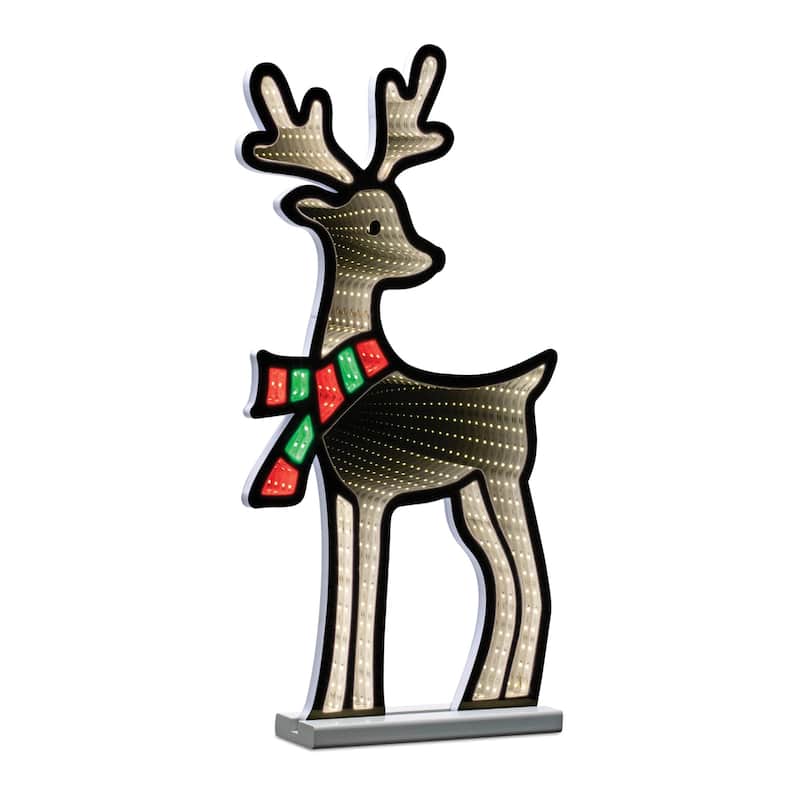 LED Lighted Reindeer with Scarf Christmas Infinity Mirror - 23.25"