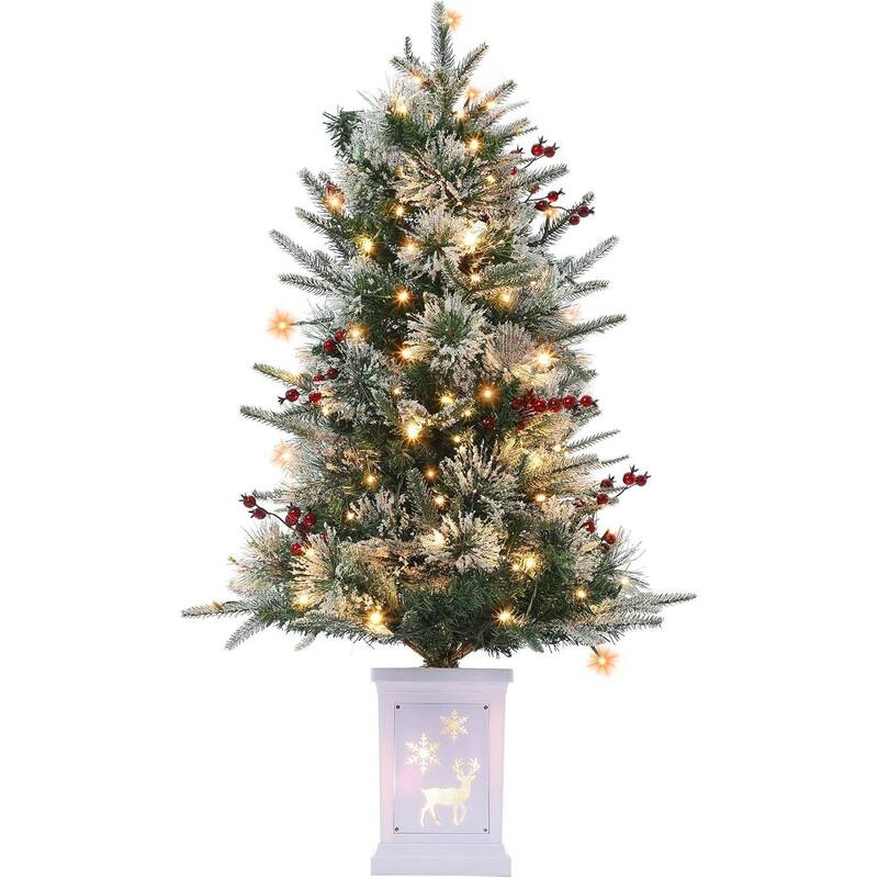 3 Ft Pre-Lit Artificial Christmas Trees with Deer lightbox Base