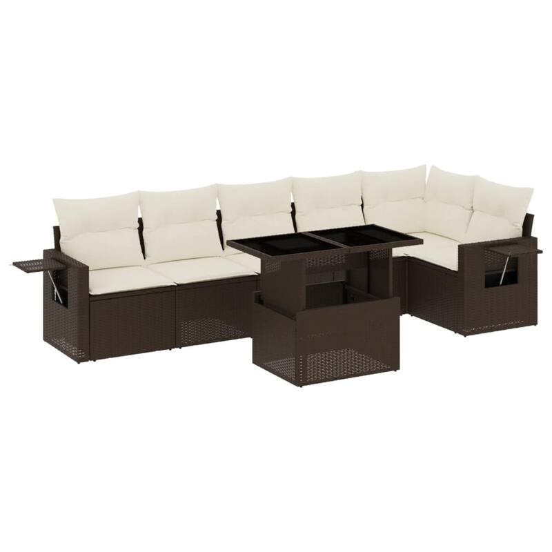 vidaXL Patio Sofa Set with Cushions Outdoor Furniture 7 Piece Poly Rattan - 21.7 x 39.4 x 28.7