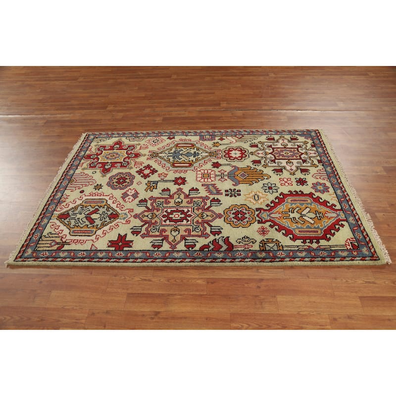Hand Knotted Oriental 100% Wool Carpet Transitional Geometric Green Oushak Area Rug - 5' 10'' X 3' 11''
