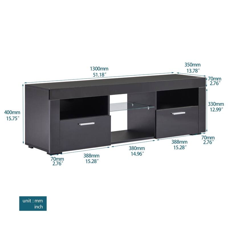 TV Stand Entertainment Center With LED Lights/High Glossy Front TV Cabinet, Media Console Table, For 60-69 Inches Television