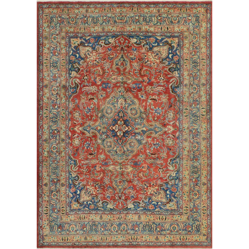 Fine Vintage Distressed Amy Rust/Blue Rug - 6'5" x 9'5"