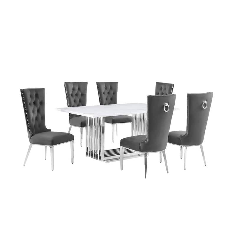 Best Quality Furniture D310/1-SC330-7 Dining Set with 68" White Marble Top