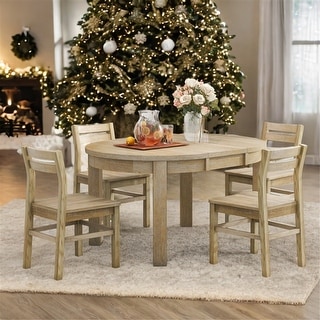 Farmhouse 5-Piece Extendable Solid Wood Round Dining Table Set with 16 ...
