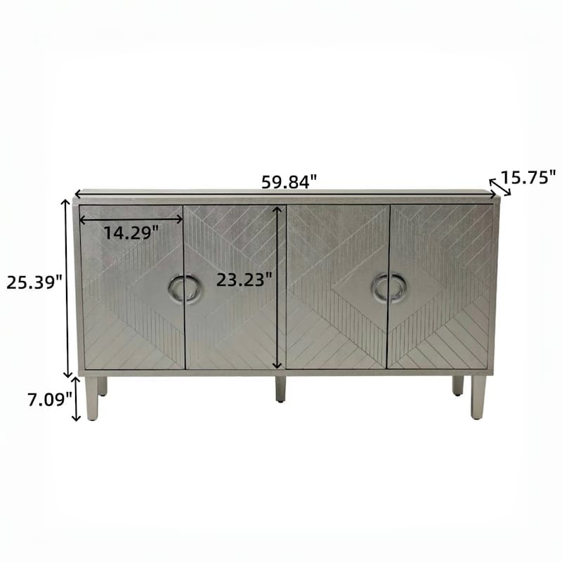 4-Door Sideboard Storage Cabinet with Solid Wood Veneer