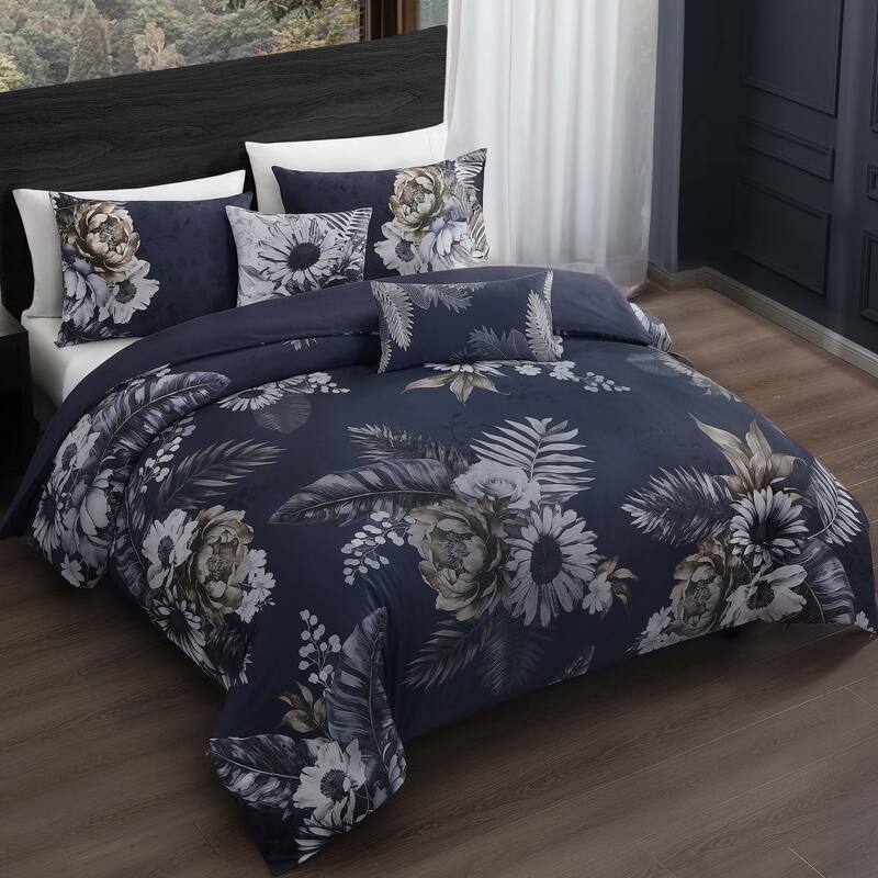 Bebejan Forget Me Not 100% Cotton Sateen 5-Piece Reversible Comforter Set