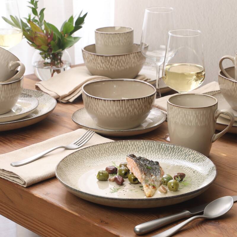 Gibson Elite Jasper 16 Piece Plates and Bowls Reactive Glaze Dishes Stoneware Ceramic Dinnerware Set - Service for 4