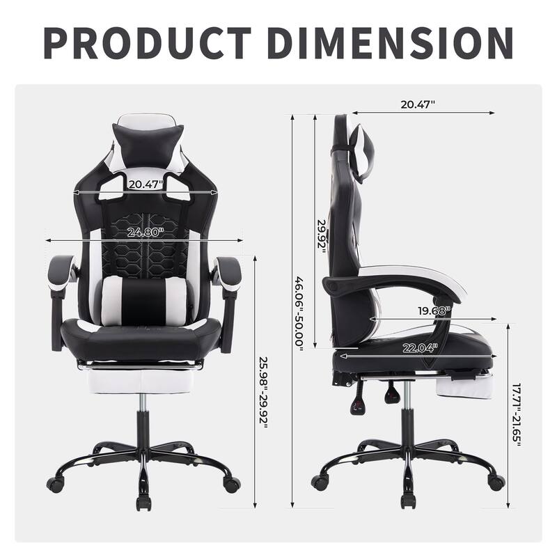 PVC Leather Gaming Chair with Massage Lumbar Support, Footrest and 300lb Capacity