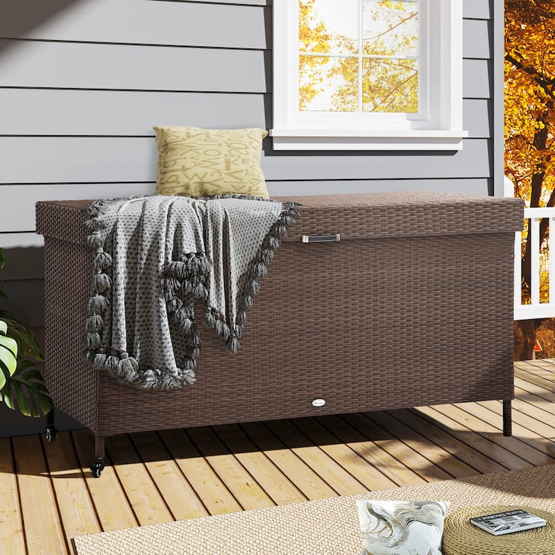 200 Gallon Outdoor Wicker Deck Box - N/A