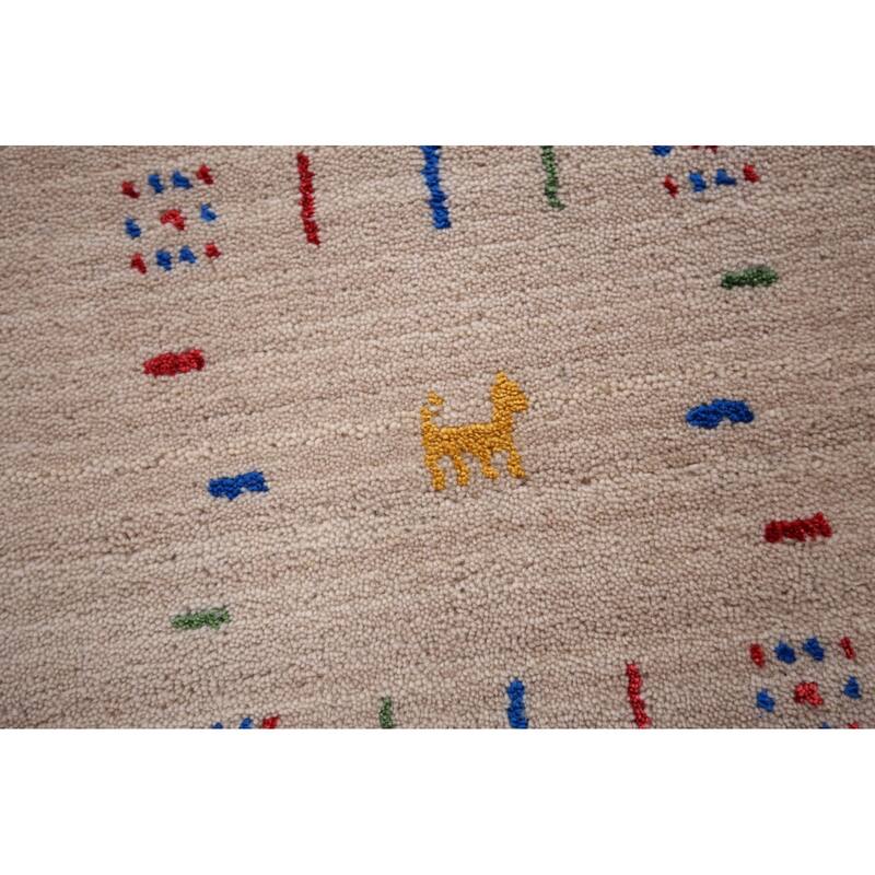 Gabbeh Oriental Square Area Rug Hand-Knotted Wool Carpet - 7'11" x 7'10"
