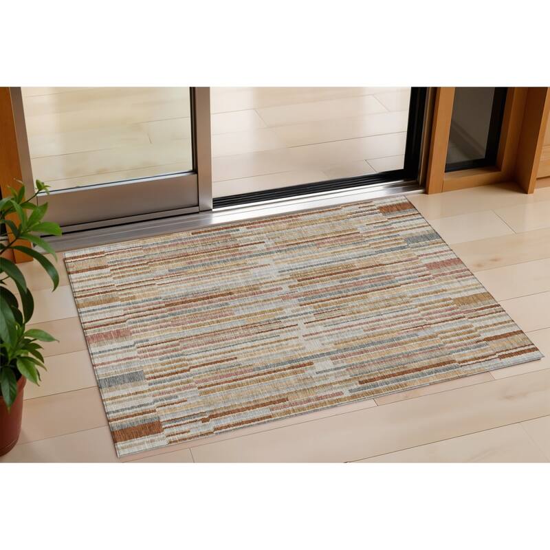 HomeRoots Striped Transitional Rectangle Outdoor Rug - 3' x 5'