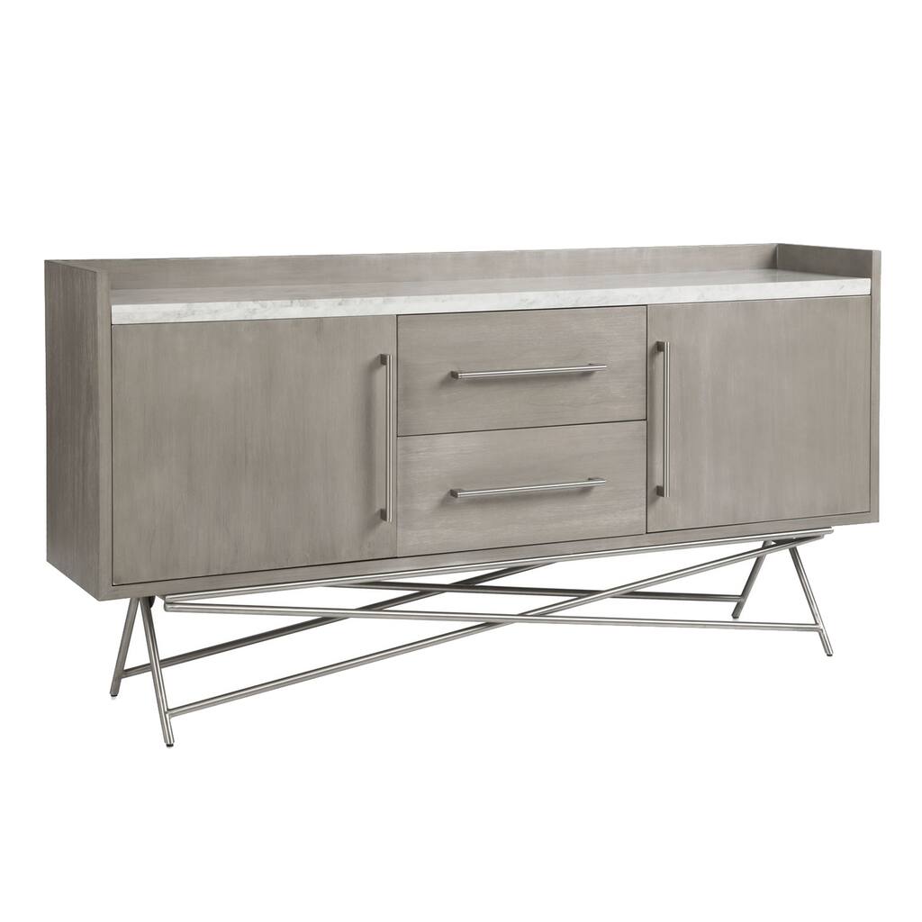72 Inches 2 Drawer Wooden Sideboard with Metal Legs, Gray