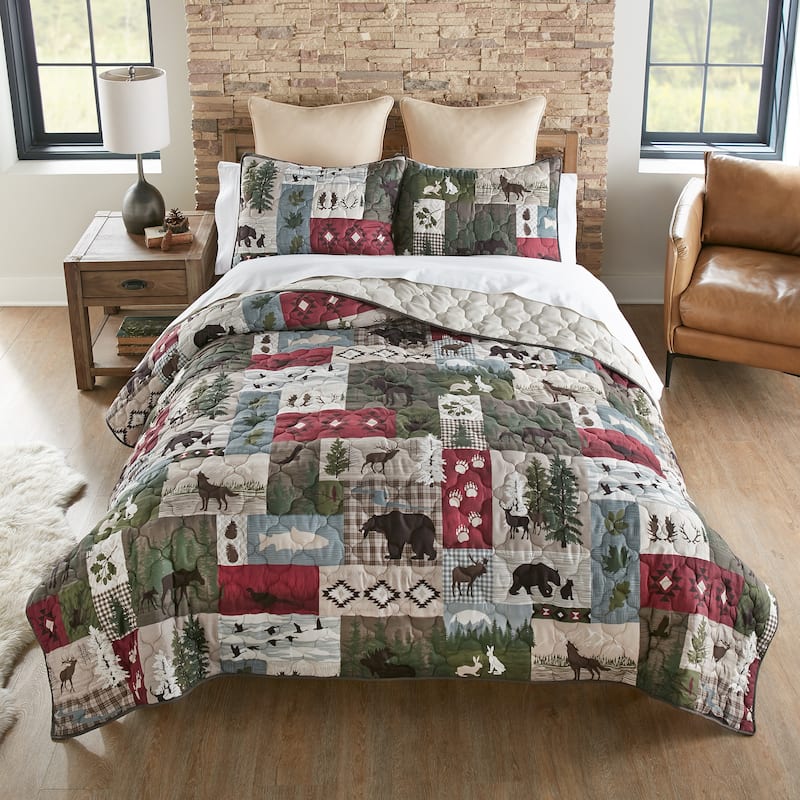 Your Lifestyle by Donna Sharp Montana Forest Polyester Quilt Collection - Blue/Red/Off-White - 3 Piece - King